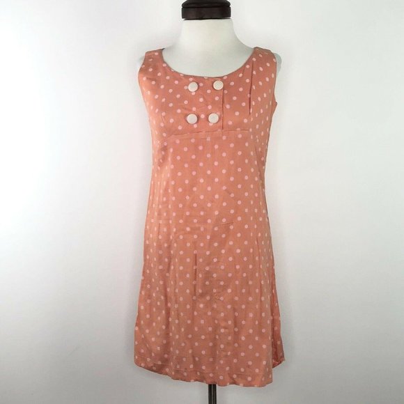 Unbranded Vtg 70s Peach Pink Polka Dot Dress | W - Picture 2 of 5